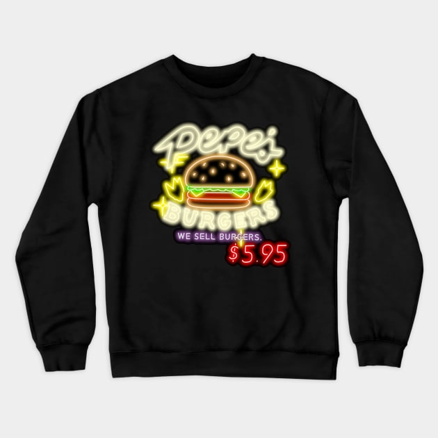 Neon Pepe's Burgers Logo from Steven Universe Crewneck Sweatshirt by gkillerb